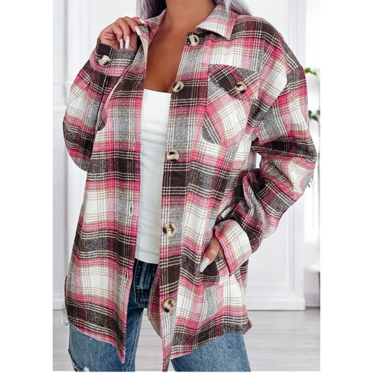 Tell Me Everything' Long Sleeve Plaid Shacket