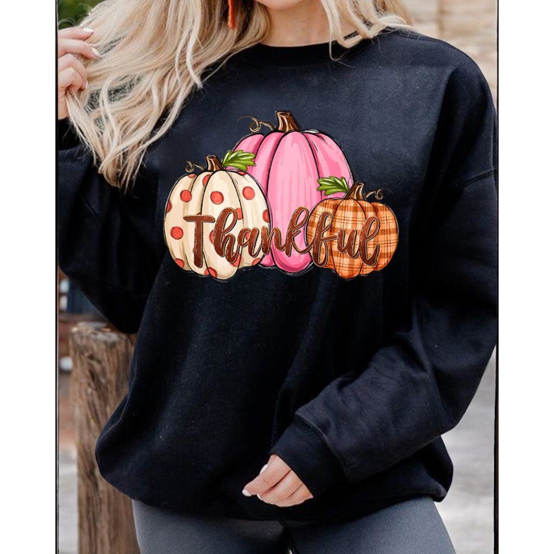 Just So Thankful, Long Sleeve Colorful Fall Pumpkin Sweatshirt