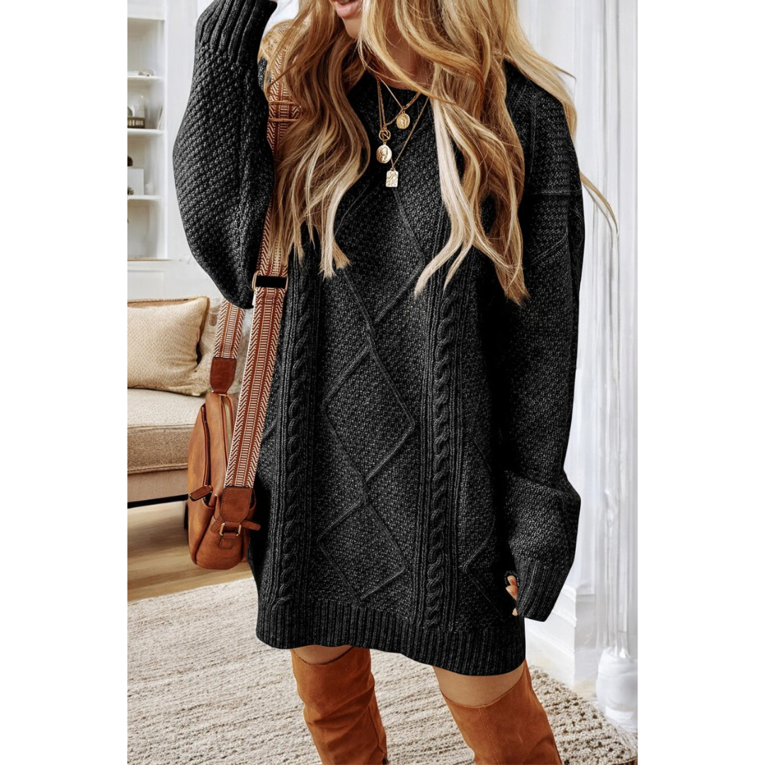 Just Imagine, Long Sleeve Cable Knit Sweater Dress