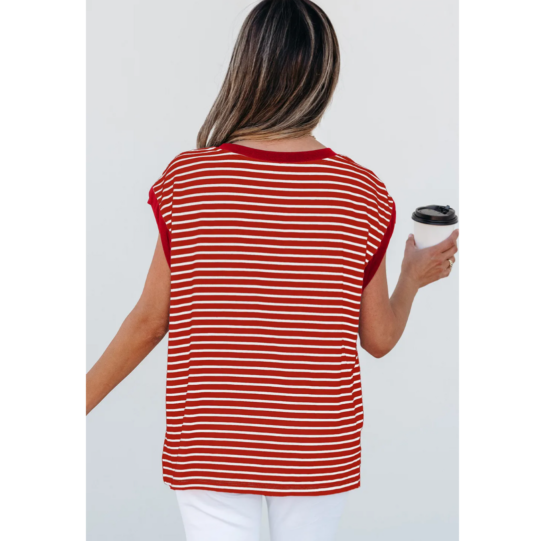 Meet For Coffee, Short Sleeve Stripe Top