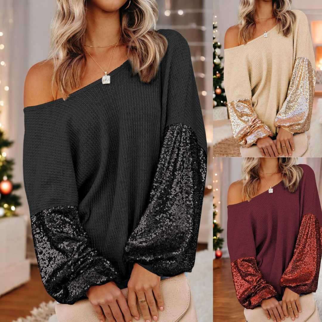 Be The Party, Sequin Long Sleeve Open Back Top