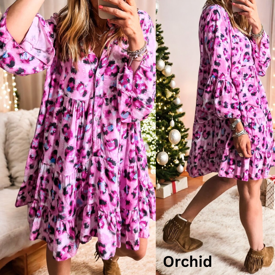 Setting the Bar High, Long Bell Sleeve Leopard Dress