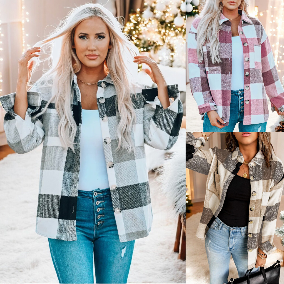 Fall Fever, Long Sleeve Plaid Shacket