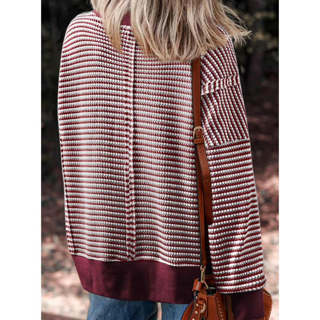 Cozy On Repeat, Striped Waffle Knit Pullover