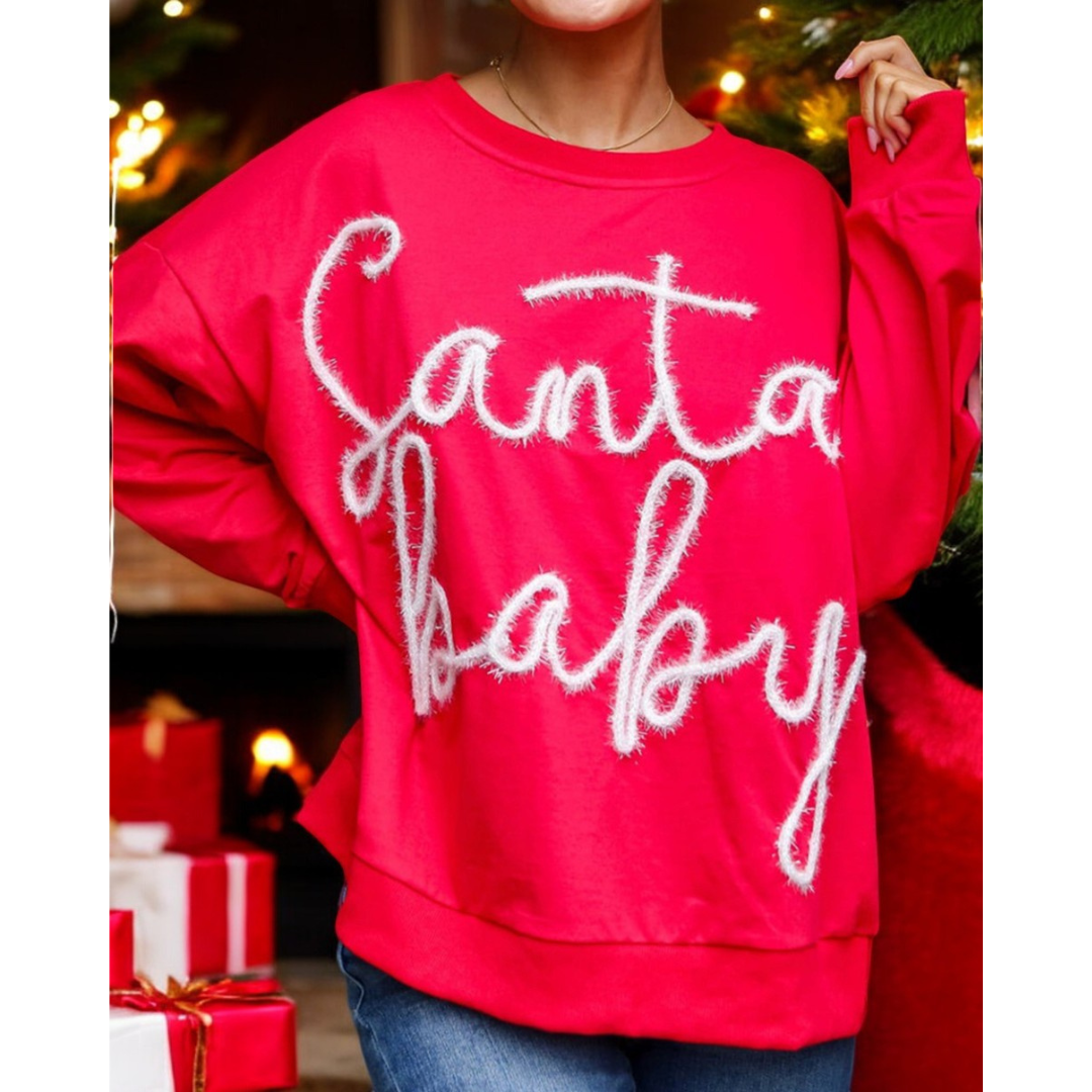 Santa Babe Tinsel Embroidered Pullover (Small-4X)