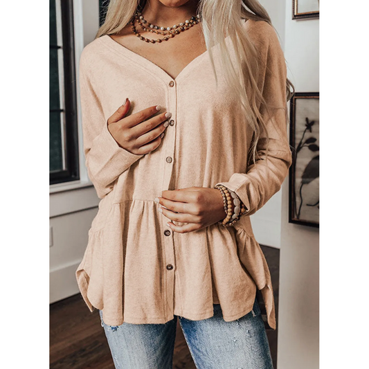 Cozy Up & Button Down, Long Sleeve Peplum Top