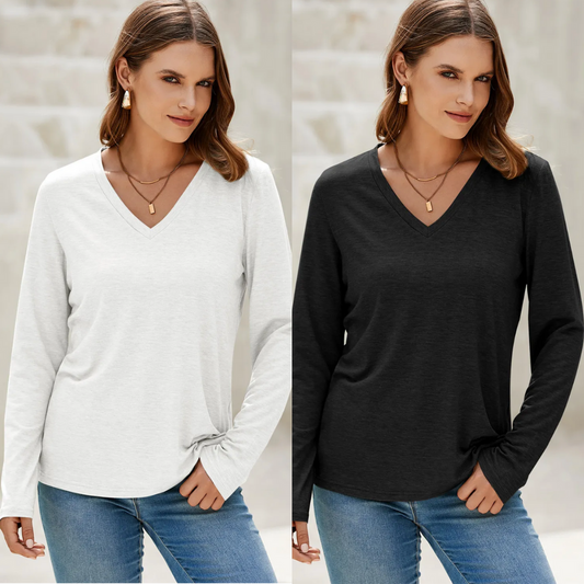 "Everyday Ease, Long Sleeve V-Neck Tee"