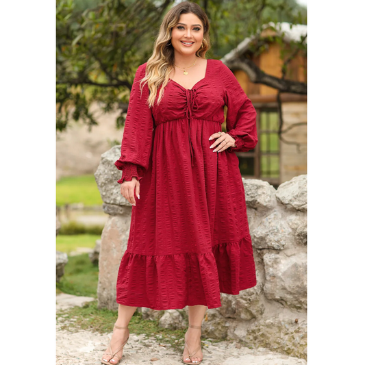 Twirl With Confidence, Textured Long Sleeve Midi Dress (1X–5X)