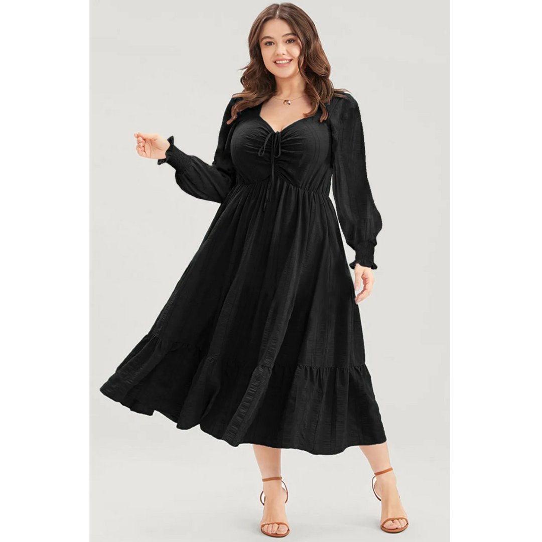 Twirl With Confidence, Textured Long Sleeve Midi Dress (1X–5X)