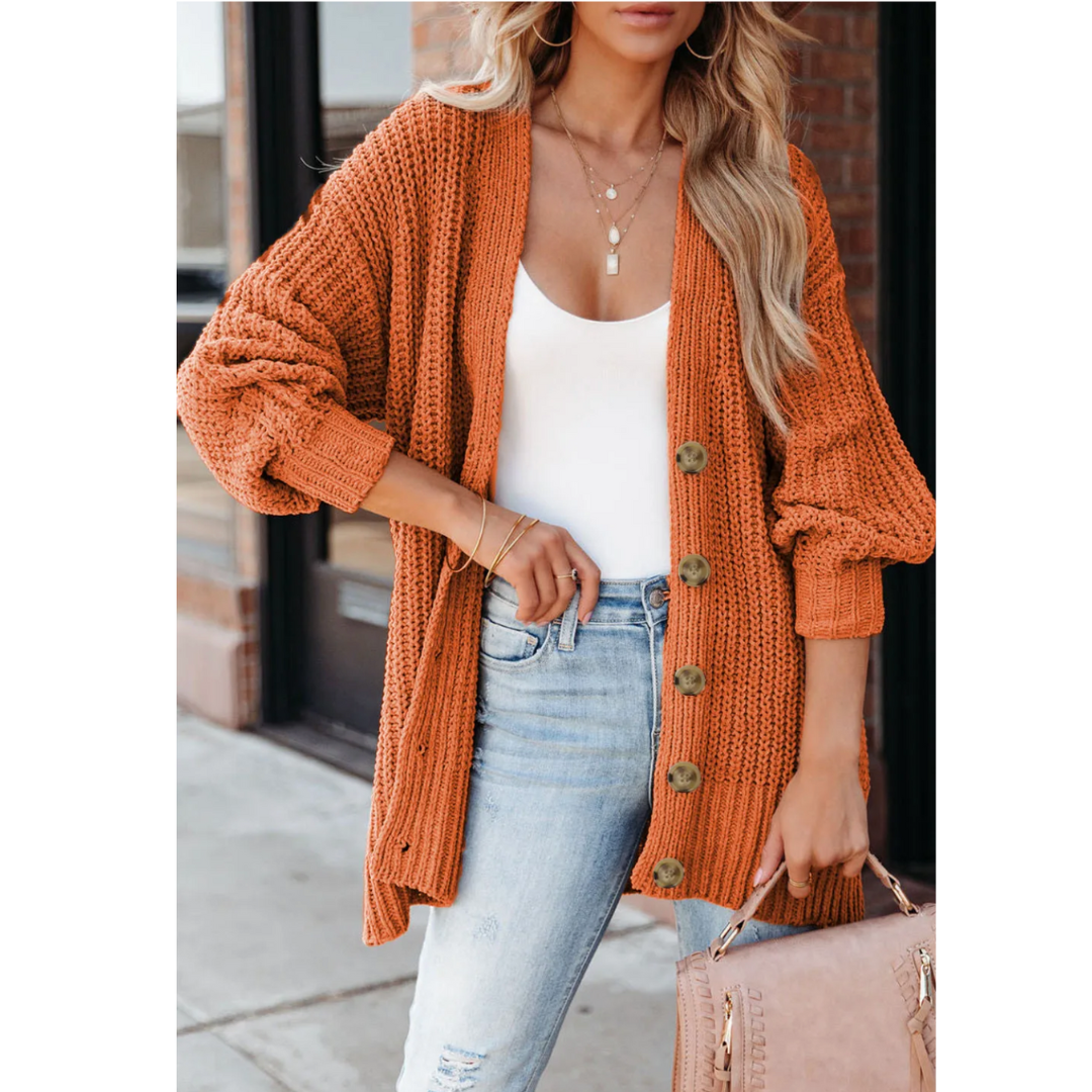 Autumn Afternoon, Button Front Chunky Knit Cardigan