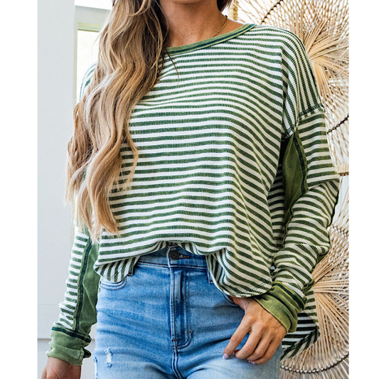 Leaf It To Me, Striped Long Sleeve Knit Top