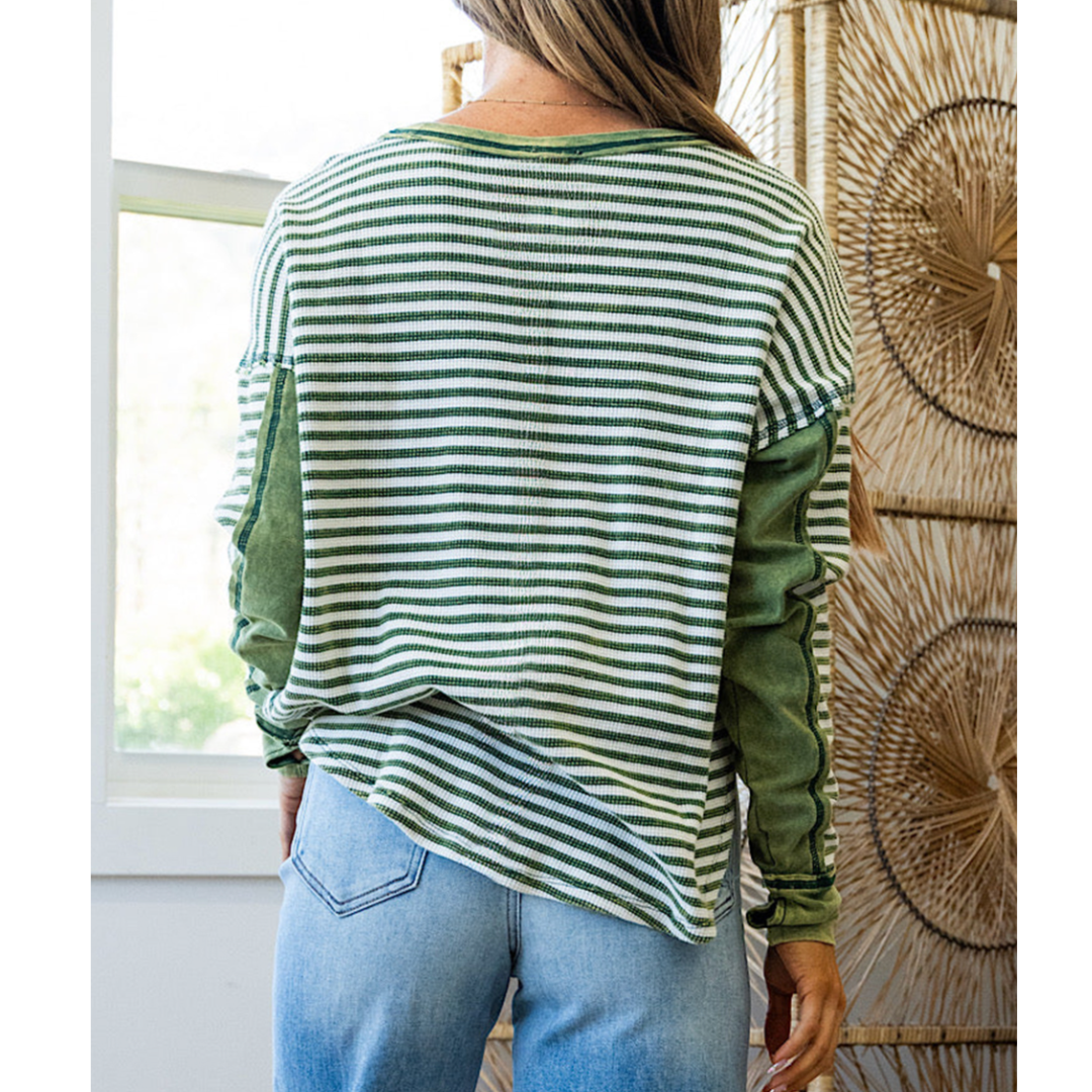 Leaf It To Me, Striped Long Sleeve Knit Top