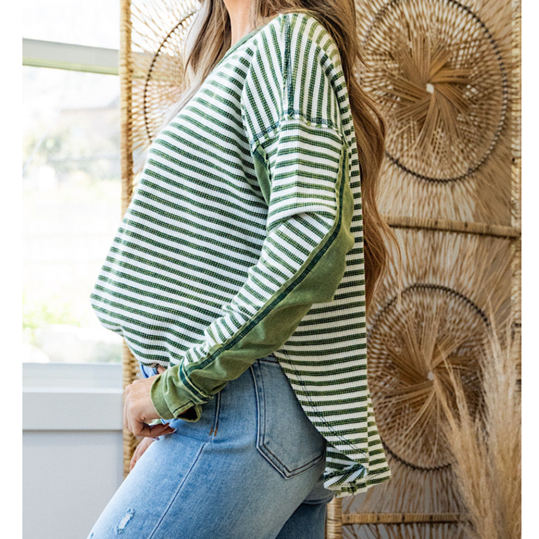 Leaf It To Me, Striped Long Sleeve Knit Top